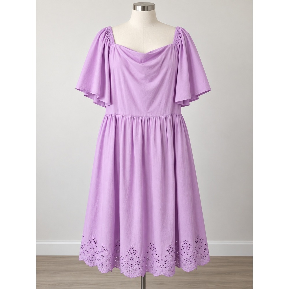Lane Bryant Lavender Purple Eyelet Hem Flutter Sleeve Dress Size 24 NWT